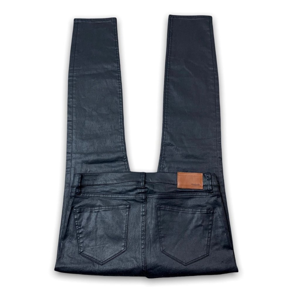 Madewell Womens Skinny Jeans Size 29x32 Black Shiny Coated Mid Rise Cotton Pants